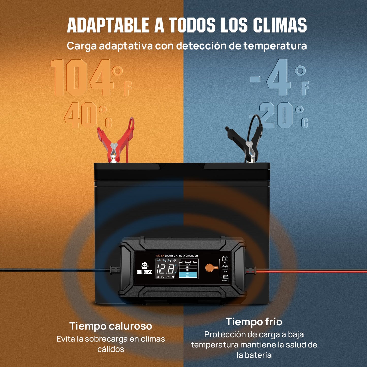 Cargador Inteligente de Batería de Litio 12V 5A (CA a CC) para LiFePO4 y Plomo-Ácido