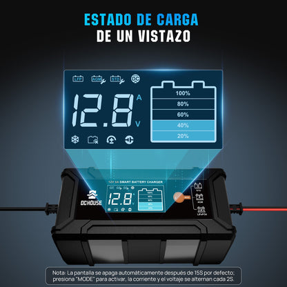 Cargador Inteligente de Batería de Litio 12V 5A (CA a CC) para LiFePO4 y Plomo-Ácido