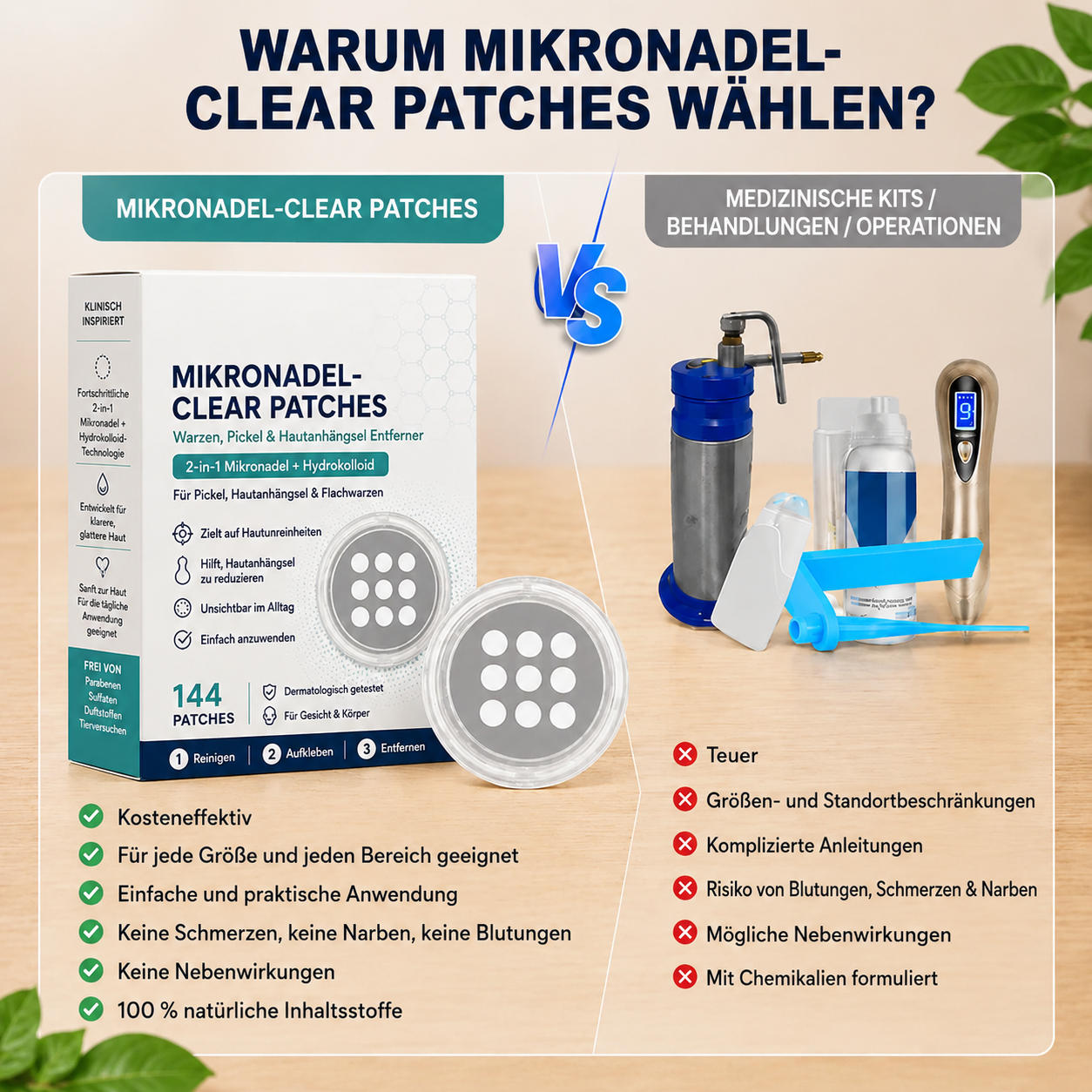 ✨ 2-in-1 Mikronadel- & Hydrokolloid-Pflaster 🍀 | Entfernt erhabene Muttermale, Akne, Flachwarzen & Hautanhängsel | Kann helfen, Falten, Narben & Hautunreinheiten zu verbessern | Unsichtbare Pflaster für Gesicht & Körper