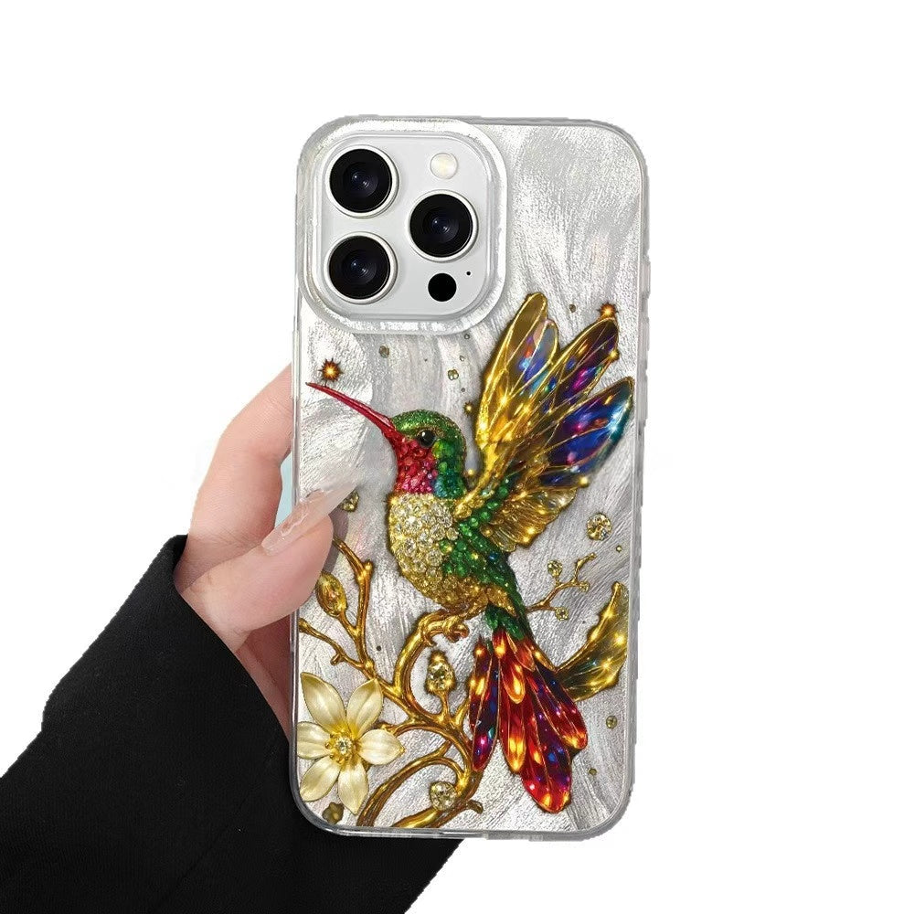 🔥Shimmering Hummingbird Pearl-Embellished Clear Phone Case – Where Handcrafted Art Meets Everyday Elegance