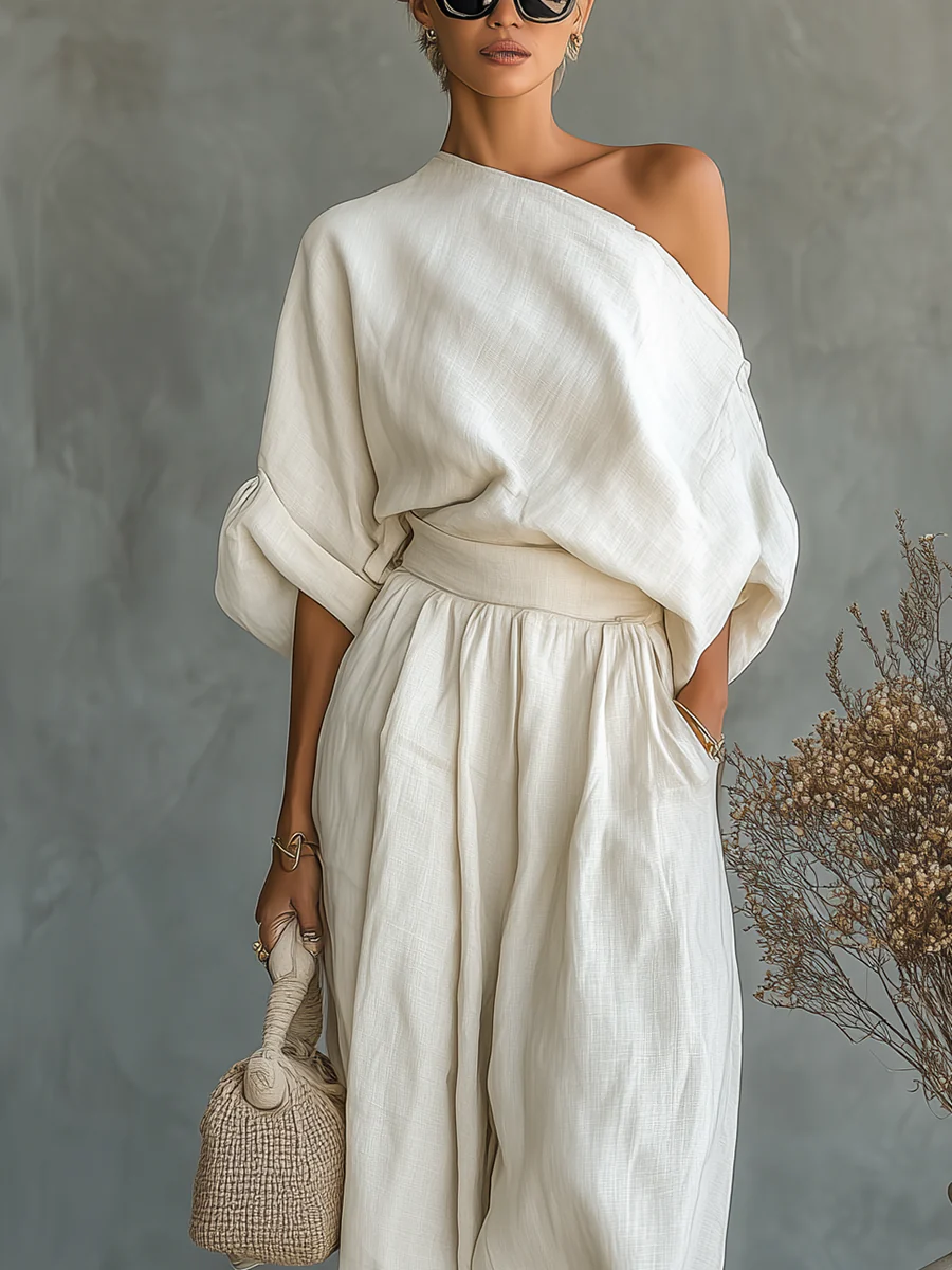 Eleonora | Elegant One-Shoulder Two-Piece Set！