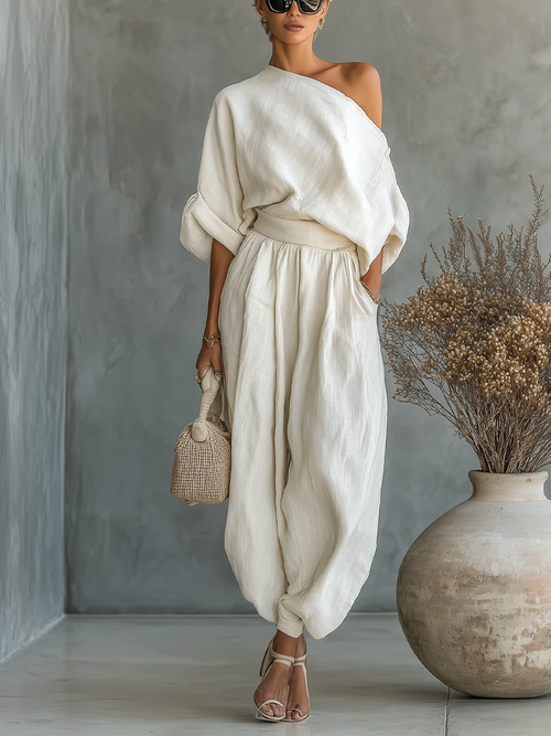 Eleonora | Elegant One-Shoulder Two-Piece Set！
