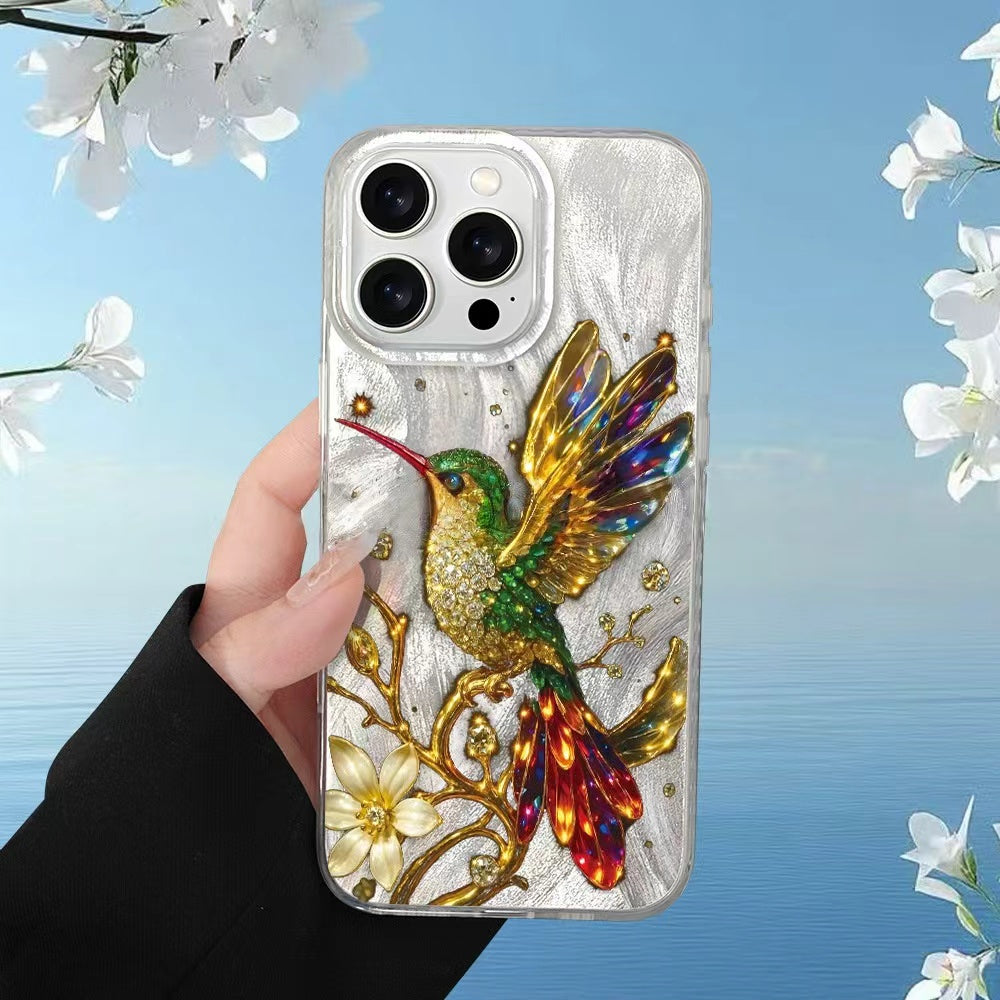 🔥Shimmering Hummingbird Pearl-Embellished Clear Phone Case – Where Handcrafted Art Meets Everyday Elegance