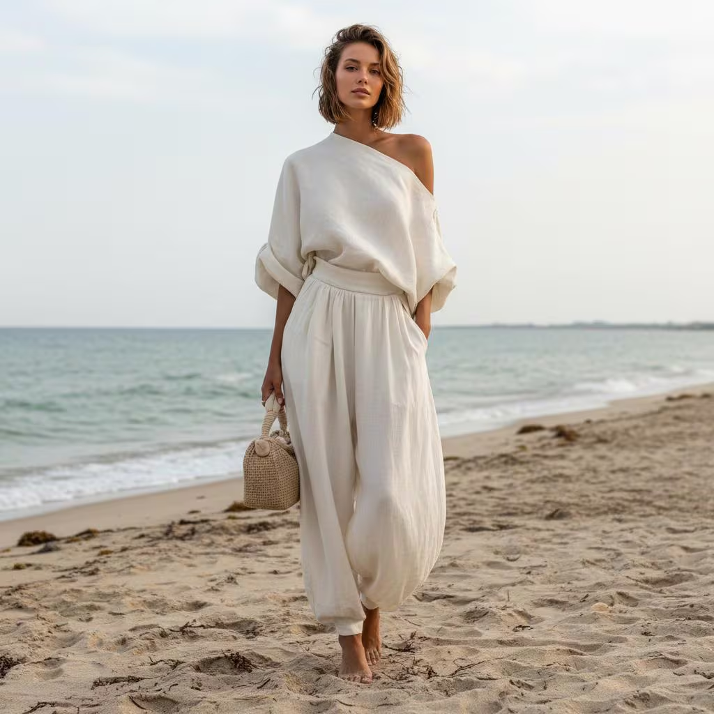 Eleonora | Elegant One-Shoulder Two-Piece Set！