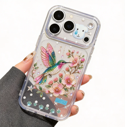 🔥Shimmering Hummingbird Pearl-Embellished Clear Phone Case – Where Handcrafted Art Meets Everyday Elegance