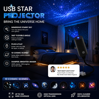 ✨ Zamień swój pokój w galaktykę – Projektor gwiazd HD plug‑and‑play z 10 kosmicznymi slajdami – Za pobraniem 🌌