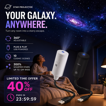 ✨ Zamień swój pokój w galaktykę – Projektor gwiazd HD plug‑and‑play z 10 kosmicznymi slajdami – Za pobraniem 🌌